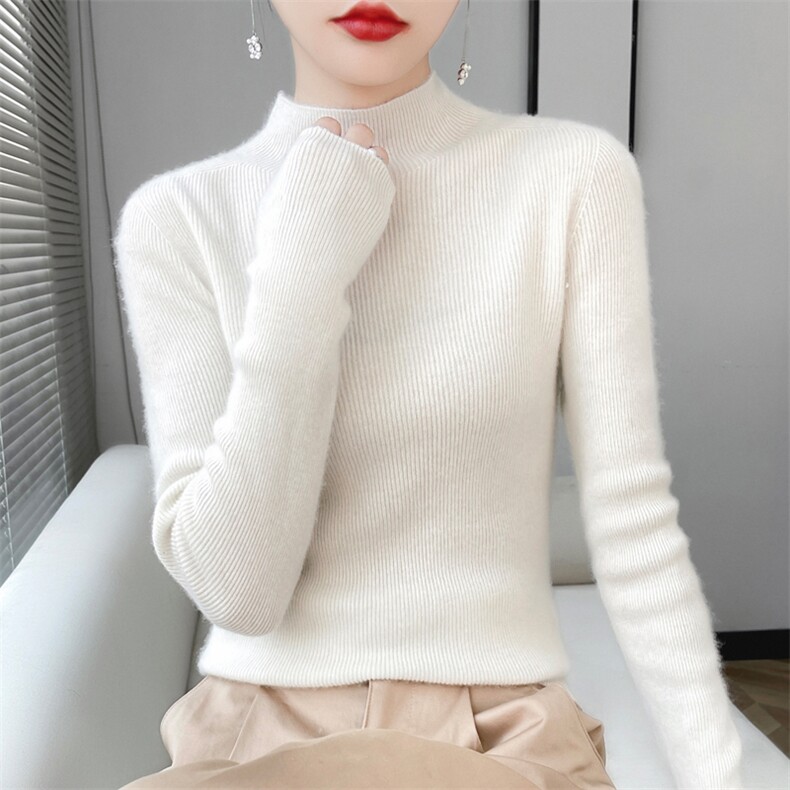 2025新款秋季羊毛衫女加厚半高领毛衣修身羊绒衫内搭打底衫针织衫图片