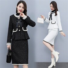 2024秋冬装新款时尚毛呢两件套小香风套裙潮流气质套装，女装套装/套裙，尚洛菲