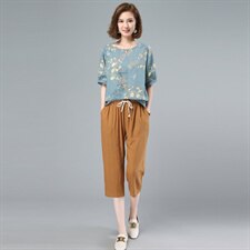 休闲套装女2021年夏季新款女装妈妈时尚减龄洋气显瘦两件套，女装套装/套裙，涵誉