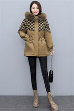 2021年冬季连帽时尚抽绳欧版保暖加绒加厚派克服棉服棉衣中长款，女装棉衣/棉服，奕薇雅