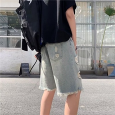 破洞牛仔短裤男夏季ins宽松韩版潮牌嘻哈五分休闲裤子6766-p35，男装牛仔裤，星座1008