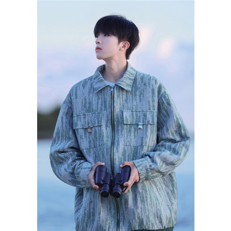 2025港风扎染牛仔工装大口袋夹克男80%聚酯纤维20%棉Jk77078特P65，男装工装外套，星座227-7