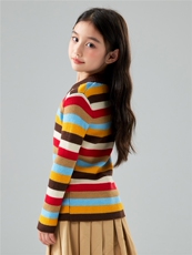 可机洗女童彩红条精纺羊毛针织衫宝宝修身打底毛衣羊绒不起球上衣，童装儿童羊毛衫，初丹羊绒童装