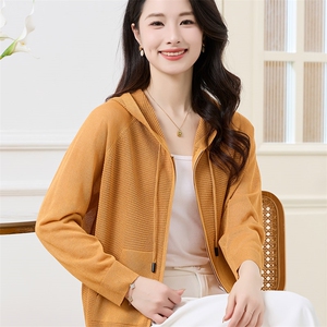 减龄宽松天丝亚麻开衫女短外套透气防晒小衫2025春夏新款连帽拉链图片
