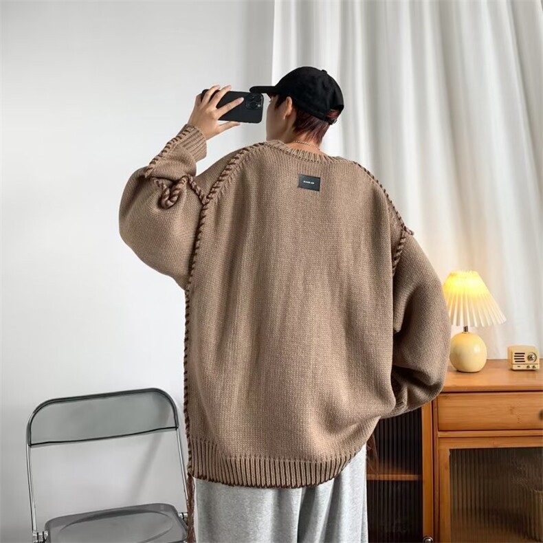 潮牌手工穿线大毛衣男冬季ins复古宽松休闲圆领套头针织M735P58,男装针织衫/毛衣,星座1116-2