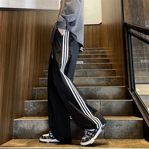 美式设计感褶皱工装休闲裤男夏季薄款高街长裤宽松直筒阔腿拖地裤图片