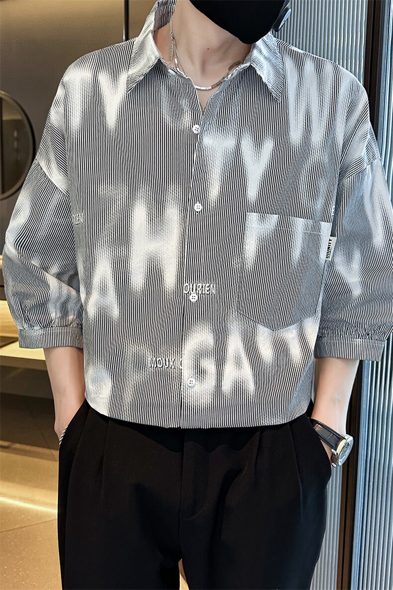 2025春季新款衬衫男士高品质七分袖打底衬衫男社会小伙901C13P58,男装衬衫,星座901