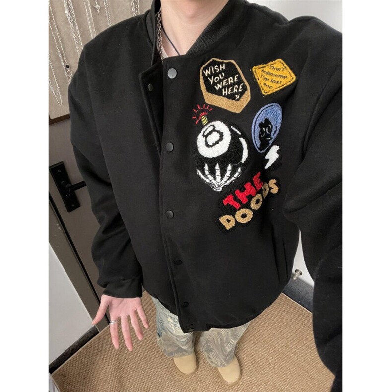 冬季美式高街男女夹克桌球刺绣装宽松棒球服棉衣潮牌外套JM309,男装棉衣,星座1116A（原606A-3）