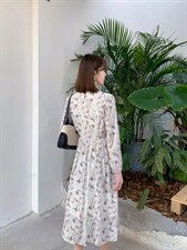 韩版甜美淑女时尚气质高雅艺术盘扣复古风连衣裙，女装连衣裙，荷塘月色