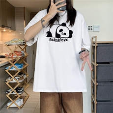 中性风卡通熊猫印花短袖男女学院风夏季T恤宽松韩范2024新款，男装T恤，电商C306-1