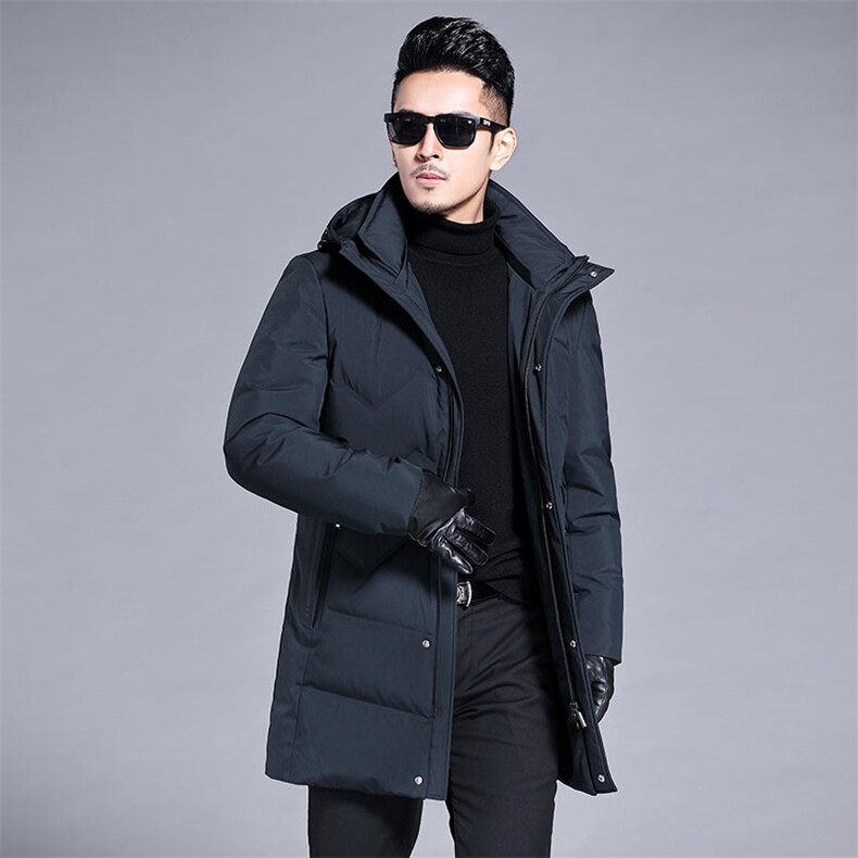 2024新款冬装中年高端90%白鸭绒羽绒服大衣男长款脱卸帽羽绒外套，男装羽绒服，钱塘723