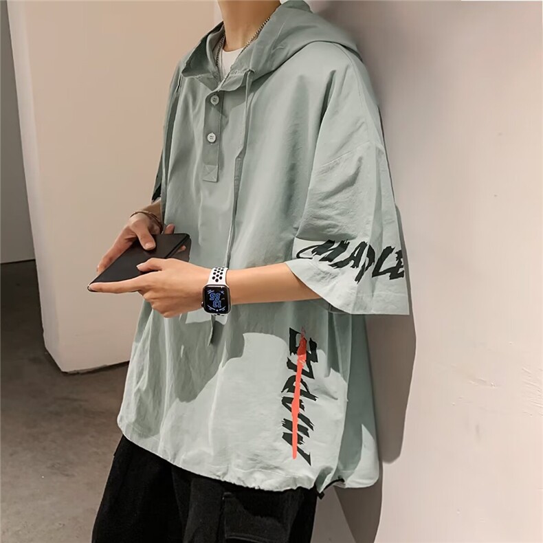 防晒短袖t恤男士夏季薄款冰丝男装连帽半袖大码宽松休闲男生上衣，男装防晒衣，星座1210-1