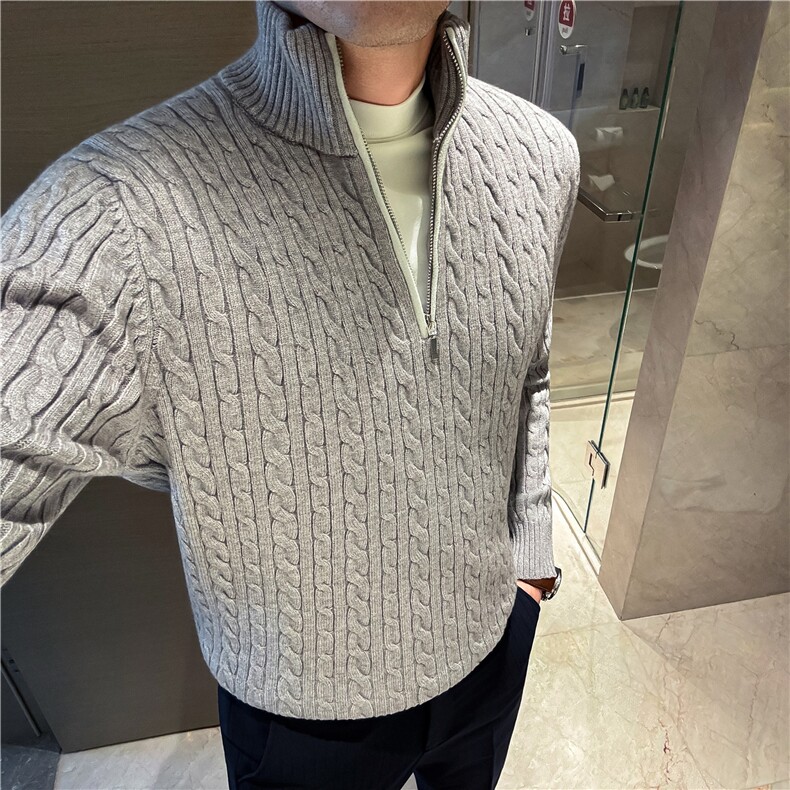 老钱风~羊毛加厚绞花条纹冬季男士立领半拉链针织衫M8531-P108,男装针织衫/毛衣,电商A213
