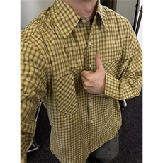 美式复古格纹衬衫多巴胺叠穿衬衣外套炸街上衣男CSA79-P45，男装衬衫，星座208-5