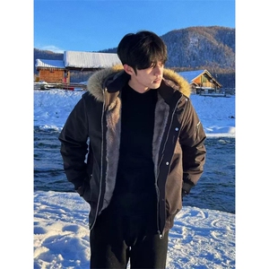 网图 美式座山雕棉衣男女冬季加厚保暖连帽毛领外套图片