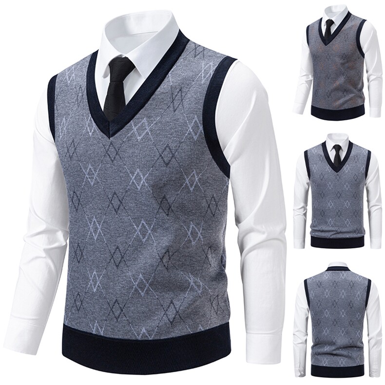 秋冬季加绒休闲爸爸装马甲套头宽松中老年款坎肩毛衣背心M28，男装针织衫/毛衣，星座1706