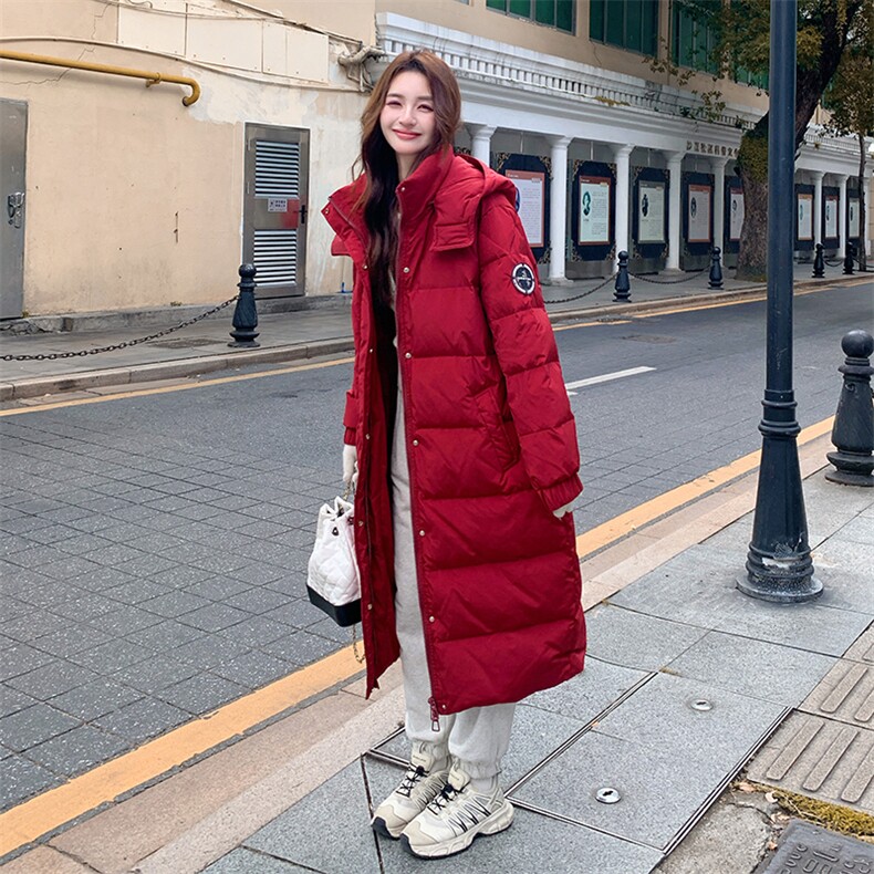 羽绒服女25年冬季新款长款过膝加长加厚保暖外套通勤,女装羽绒服,鑫源服饰
