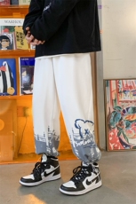 加绒加厚港风冬新款撞色印花抽绳束脚休闲裤2114-2-P55控75，男装休闲裤，星座914-3