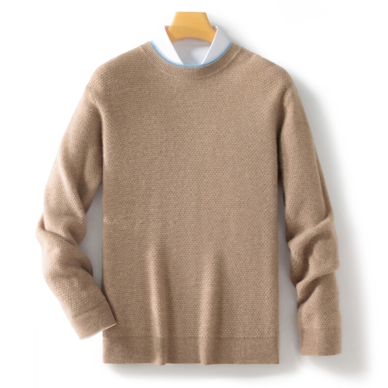 2024年秋冬季澳洲羊毛圆领蜂窝羊毛衫，男装羊毛衫，忠诺羊绒