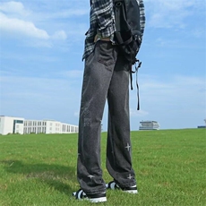 秋冬季潮牌牛仔裤男四芒星设计感做旧复古水洗松紧微喇裤子，男装牛仔裤，星座410-6（原星座1304-1）