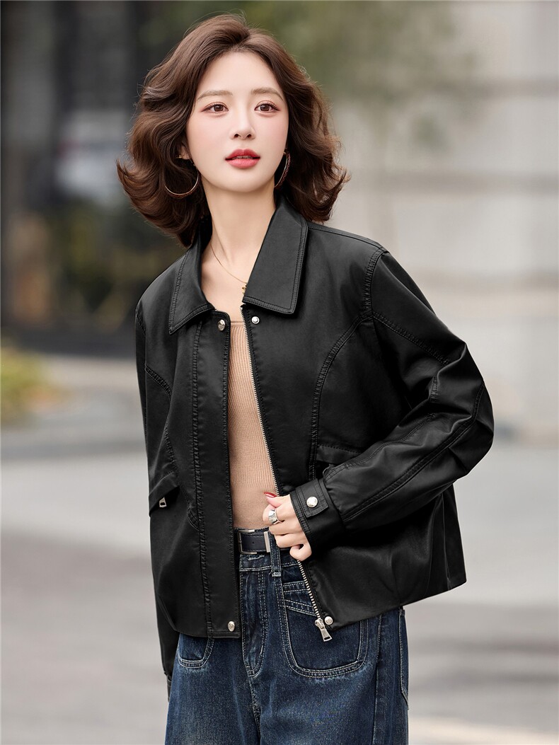 2026年春季新款现货休闲时尚皮衣外套,女装皮衣,臻衣坊