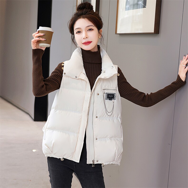 羽绒马甲女短款2022年新款白鸭绒羽绒服百搭外穿保暖无袖外套,女装马甲,卡杰菲