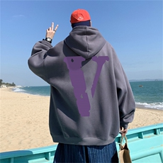 ！22秋季新款宽松大码港风紫色大V连帽卫衣LW1911-P35控58，男装卫衣，星座508（原C305）