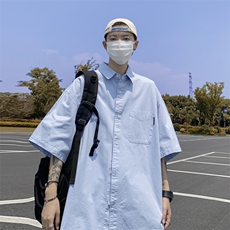 港风衬衫男短袖潮牌高级感薄款衬衣休闲痞帅宽松外套CS03160-P35，男装衬衫，星座308B-1