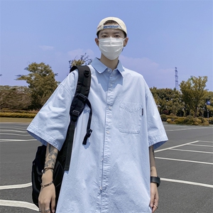 港风衬衫男短袖潮牌高级感薄款衬衣休闲痞帅宽松外套CS03160-P35,深色衬衫搭配什么颜色西装图片