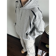 TK61-P50美式复古灰黑拼接字母款连帽卫衣男女420G宽松套头上衣，男装卫衣，电商B323A