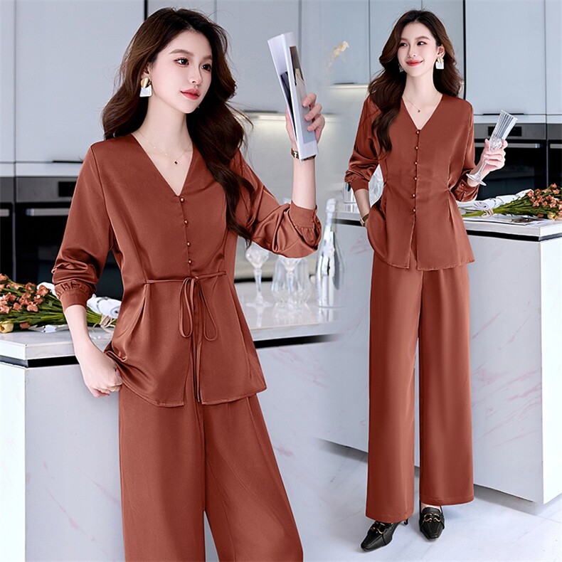 高端职业套装女春秋2025新款高级感通勤气质时尚洋气阔腿裤两件套，女装套装/套裙，火爆靓佳人
