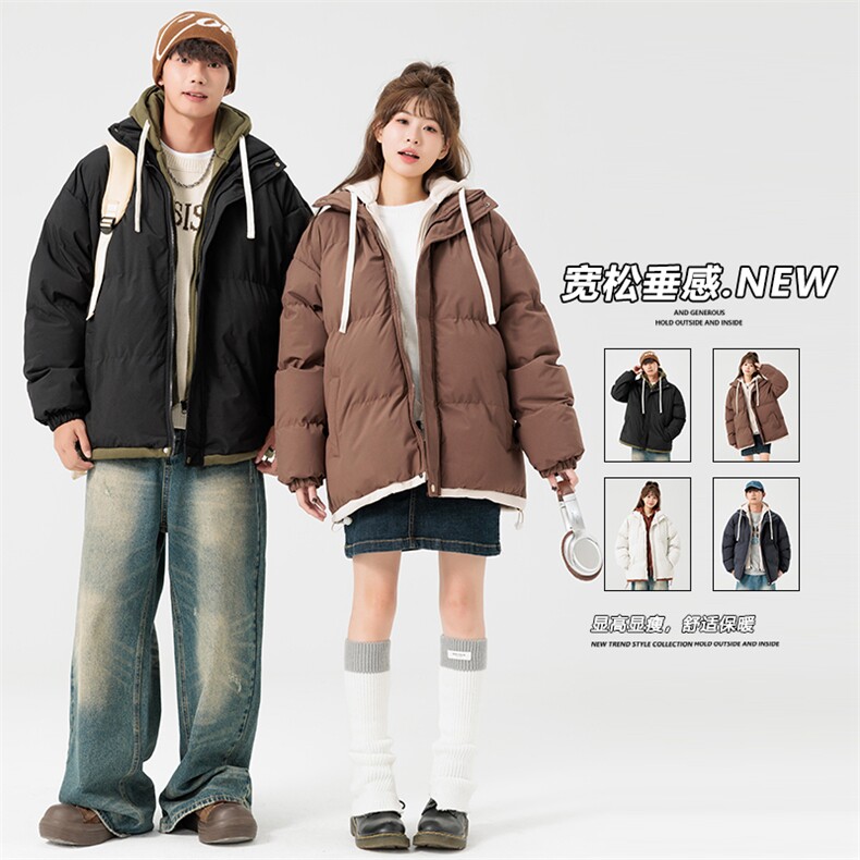 情侣假两件棉服男款冬季宽松休闲加厚保暖棉衣外套日系潮流连帽，男装棉衣，星座1508