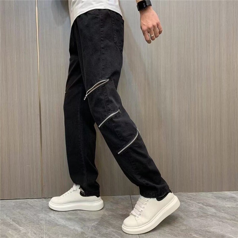 春季新款韩潮流男女秋季牛仔裤百搭水洗做旧休闲裤子设计感长裤,男装休闲裤,星座506A