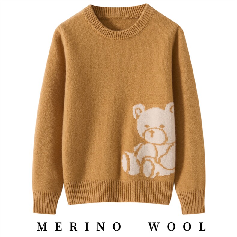 男女通用长袖套头时尚舒适儿童，童装儿童羊毛衫，牧戎奢羊绒