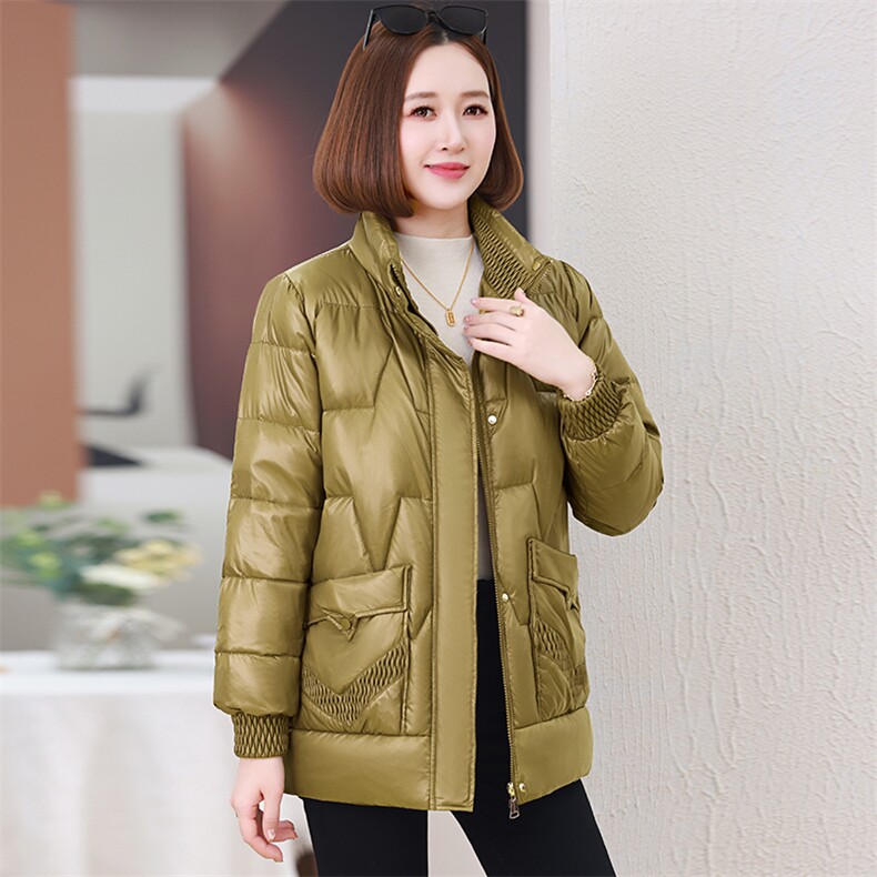 红色洋气减龄羽绒棉服女2024冬新款中年妈妈时尚立领加厚保暖棉袄,女装棉衣/棉服,婷思杰（原婷想服饰）