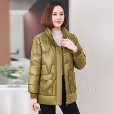 红色洋气减龄羽绒棉服女2024冬新款中年妈妈时尚立领加厚保暖棉袄，女装棉衣/棉服，婷思杰（原婷想服饰）