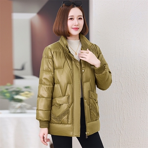红色洋气减龄羽绒棉服女2024冬新款中年妈妈时尚立领加厚保暖棉袄图片
