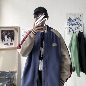 秋冬美式拼色棒球服外套男韩版潮流宽松休闲潮飞行员夹克RW13P50图片