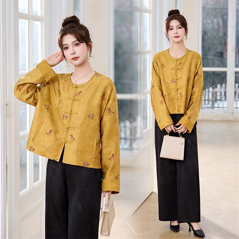 新中式套装女早春秋2026新款高级感女士休闲刺绣外套阔腿裤两件套，女装套装/套裙，丽影随形
