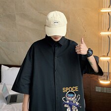 ！夏款港风冰丝衬衣男黑寸衫男白短袖衬衫男DXC285-P30，男装衬衫，电商B371