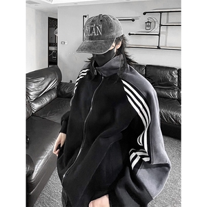抖音得物高品质重磅26春装美式高街重磅织带拼接撞色立领卫衣外潮图片