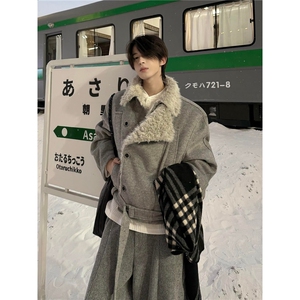 美式复古短款羊羔绒棉服高级感男装冬装外套不臃肿座山雕毛领棉衣