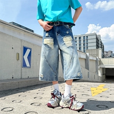 夏季美式设计感牛仔薄款潮牌宽松高街阔腿N525-P57，男装休闲裤，星座308B-2