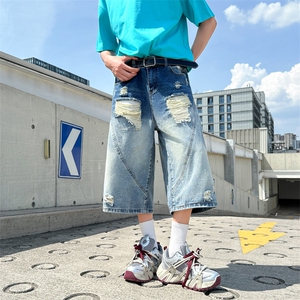夏季美式设计感牛仔薄款潮牌宽松高街阔腿N525-P57,男装休闲裤,星座308B-2