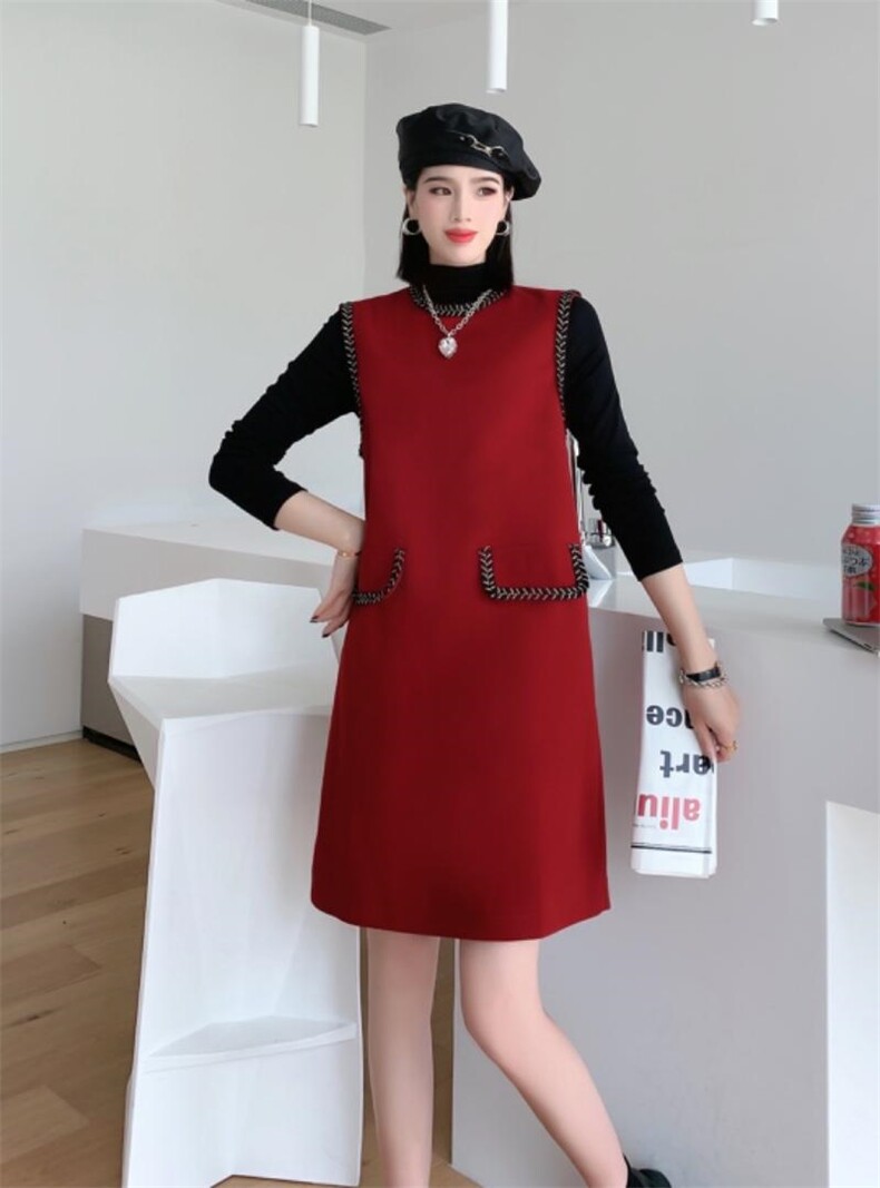 秋冬毛呢背心裙两件套，女装背心吊带，蕃米莉