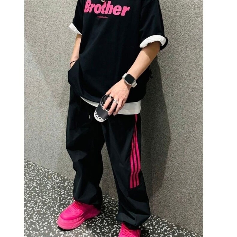 夏季新款美式三条纹速干裤子男生潮牌宽松直筒裤百搭休闲运动长裤,女装休闲裤,星座506A