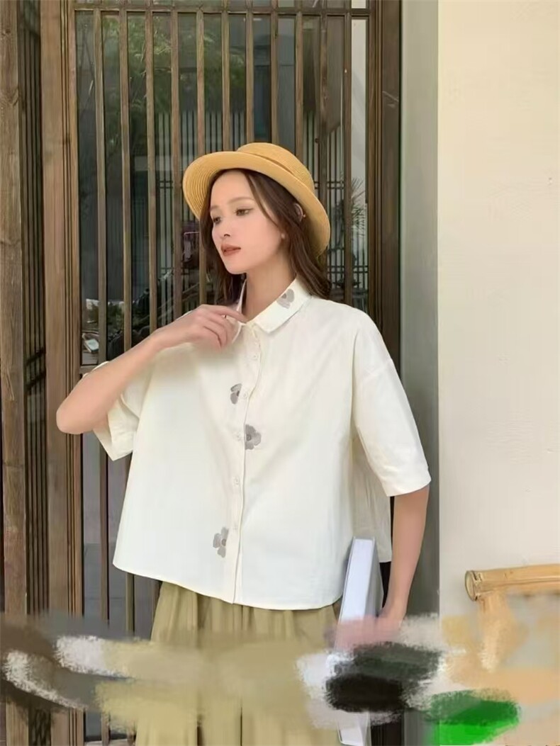 刺绣半花衬衣2025百搭时尚潮流,女装衬衫,湘姗