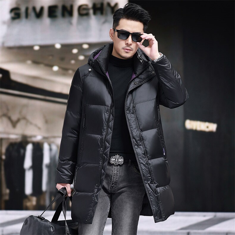 高品质连帽长款90白鸭绒羽绒服外套中青年男装加厚羽绒服大衣,男装羽绒服,钱塘723