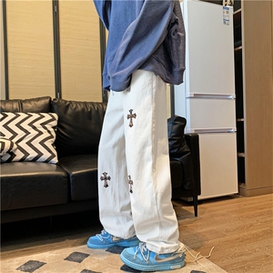 ins牛仔长裤男潮牌美式高街水洗复古刺绣宽松直筒裤 K2244-P40图片