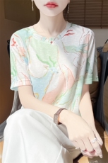 夏季轻薄薄款防晒宽松女针织圆领短袖，女装针织衫/毛衣，绒宛羊绒